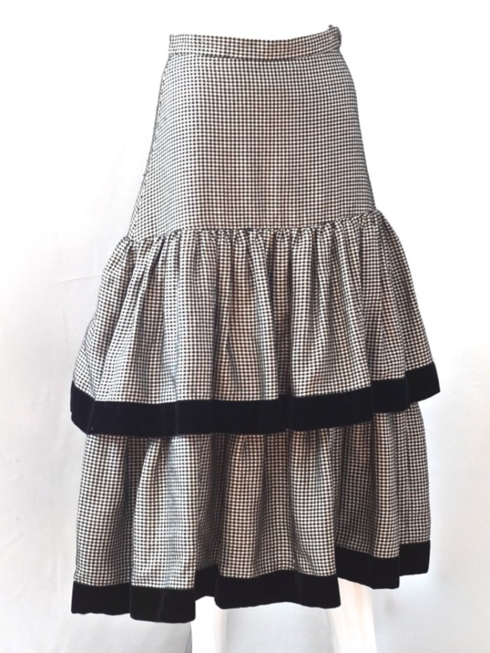 Bleu Blanc Rouge 1990's Houndstooth Flounced Romantic Skirt - France